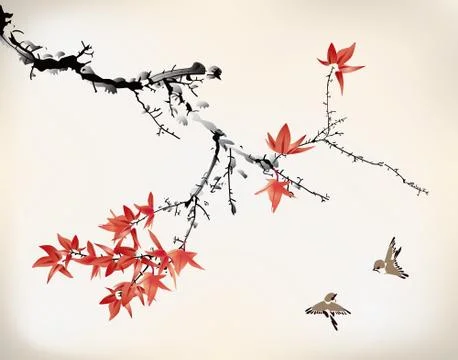 Ink style maple leaves Stock Illustration