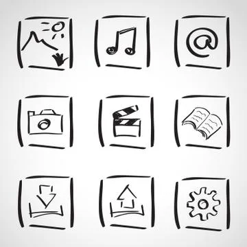 Ink style  sketch set - computer icons Stock Illustration