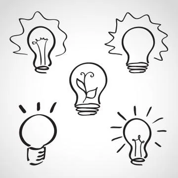 Ink style sketch set - lightbulb icons Stock Illustration