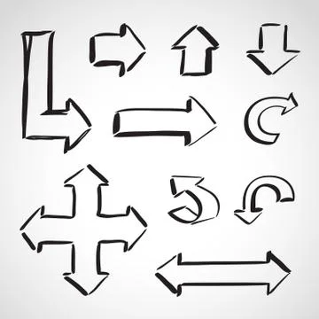 Ink style  sketch set - thin arrows Stock Illustration
