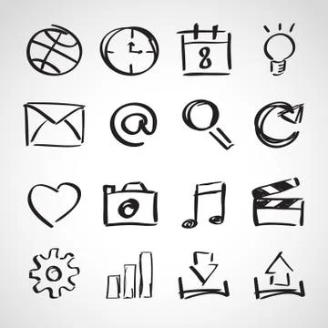 Ink style sketch set - web icons Stock Illustration