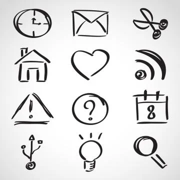 Ink style sketch set - web icons Stock Illustration