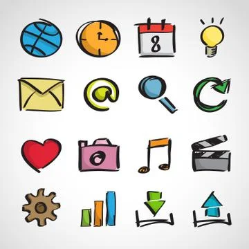 Ink style sketch set - web icons Illustrazione stock