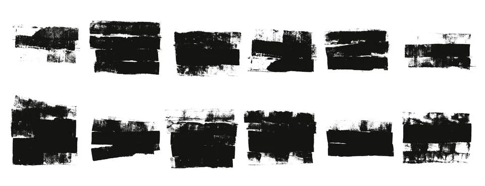 Ink text boxes labels. Streaks and callouts tag set. Grunge brush paint stoke Stock Illustration