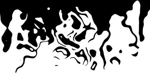 Ink Transitions with Black Paint Bloom and Flowing Splatter on White 4K Loop Stock Footage 344607787