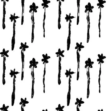 Ink vector brush stroke flowers seamless pattern. Vector illustration. Grunge Illustrazione stock