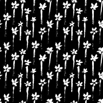 Ink vector brush stroke flowers seamless pattern. Vector illustration. Grunge Stock Illustration