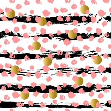 Ink vector brush strokes seamless pattern. Pink, golden and black vector Stockillustratie