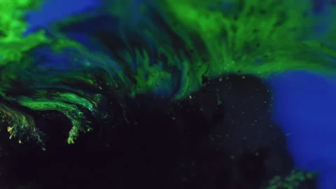 Ink water mix paint flow green blue black splash Video stock 263710949