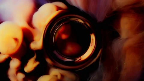 Ink water swirl. Parallel dimension portal. Black hole. Golden paint circle Stock Footage 131767996