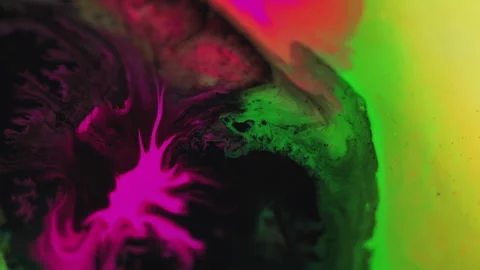 Ink wave paint water flow neon color dye spill art Stock Footage 256623641