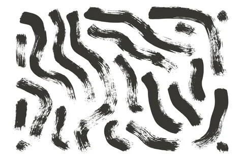 Ink wavy brush stroke lines. Hand drawn black vector long shapes. Paintbrush dye イラスト素材