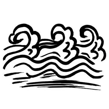 Ink wavy texture. Dry brush sea pattern. Ocean waves painting background. Vector Stock Illustration