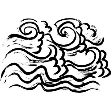 Ink wavy texture. Dry brush sea pattern. Ocean waves painting background. Vector 스톡 일러스트
