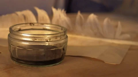 Ink well with quill in background 스톡 동영상 159550295