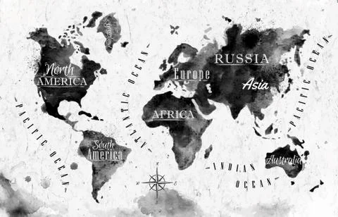 Ink world map Stock Illustration