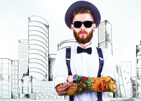 Inked bearded man Stock Photos