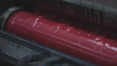 Inking of an industrial printing press roller. Stock Footage 130754515