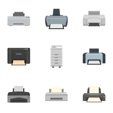 Inkjet printer icon set, flat style Stock Illustration
