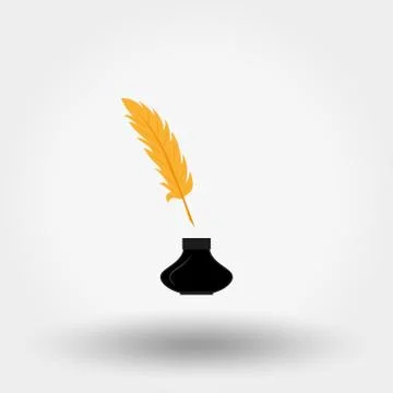 Inkwell and feather. Icon. Vector. Flat. Stock Illustration