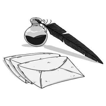Inkwell with feather and envelope Stock Illustration
