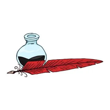 Inkwell with feather Stock Illustration