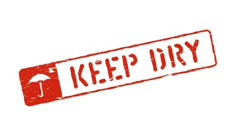 Inky red Keep Dry box sign isolated for cargo. Vector grungy Umbrella symbol Stock Illustration