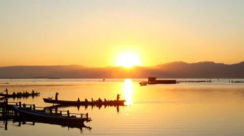 Inle Lake Sunset Stock Footage 12123649
