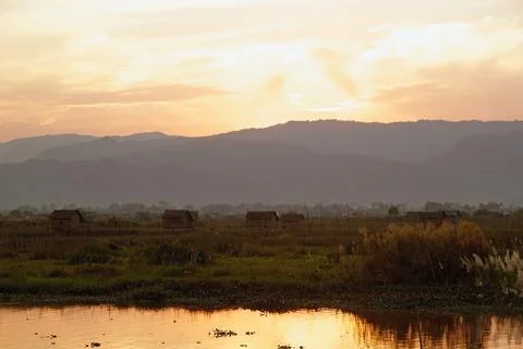 Inle Lake at the sunset Stock Photos