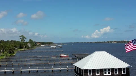 Inlet fly over docks yaht club 動画素材 250182951