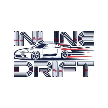 Inline drift racing car design with bold graphics and red accents tshirt design Stock Illustration