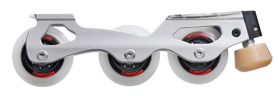 Inline figure skate frame a three-wheel rockered design, isolated on white Fotos Stock