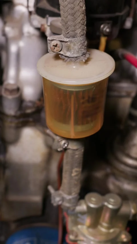 Inline Fuel Filter and Mechanical Pump Inside Classic Car Engine Bay Stock Footage 335644443