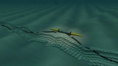 Inline repair joint and bend restrictors resting on the seabed Видео 344541887