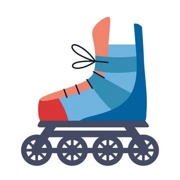 Inline roller skate in red and blue colors, summer sport equipment. Modern .. Stock Illustration