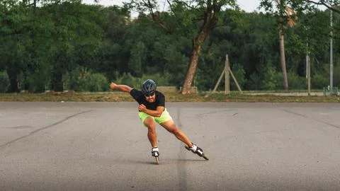Inline skater training speed and performance outdoors Stock Photos