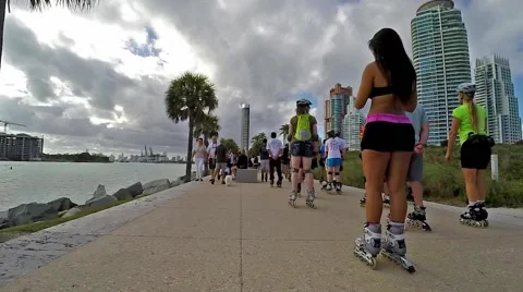 Inline Skaters at South Pointe Park in Slow Motion Video stock 47335750