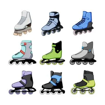 Inline skates set cartoon vector illustration Stock Illustration