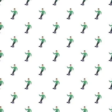 Inline skating man cartoon seamless pattern background Stock Illustration
