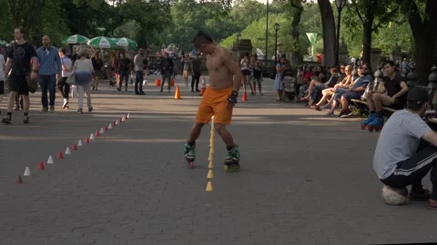 InLine Skating Tricks Leg Crossover Cones Stock Footage 245996357