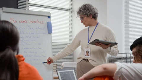 Inmate Using Computer during Programming Class in Prison Stock Footage 328999022