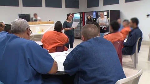 Inmates attend pesentation at Cibola County Detention Center, New Mexico Видео 109790953