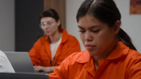 Inmates Using Laptops in Class at Prison Stock Footage 328998662