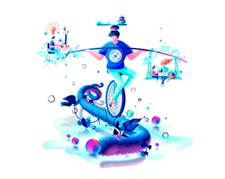Inner balance in hand harmony between family household and work job time Stock Illustration