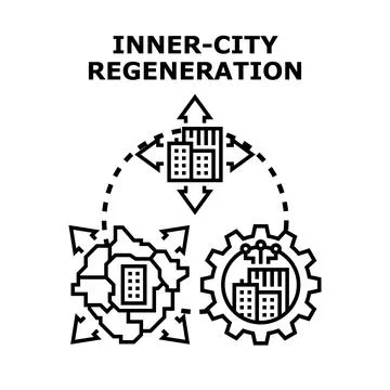 Inner city regeneration urban development strategy icon Stock Illustration