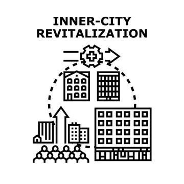 Inner city revitalization process improving urban community development Stock Illustration