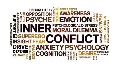 Inner conflict animated word cloud,animation kinetic typography seamless loop. Stock Footage 322196218