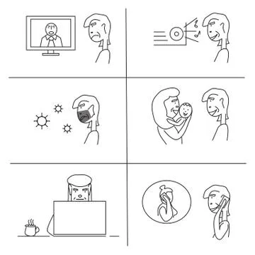 Inner conflict flat vector illustrations set. Internal demons metaphor. Stock Illustration