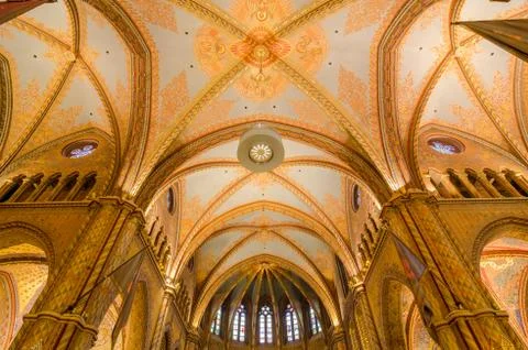 Inner decorations, arcades and ceiling of the St Matthias Church Stock Photos