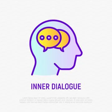 Inner dialogue in human head thin line icon. Mental health. Stock Illustration